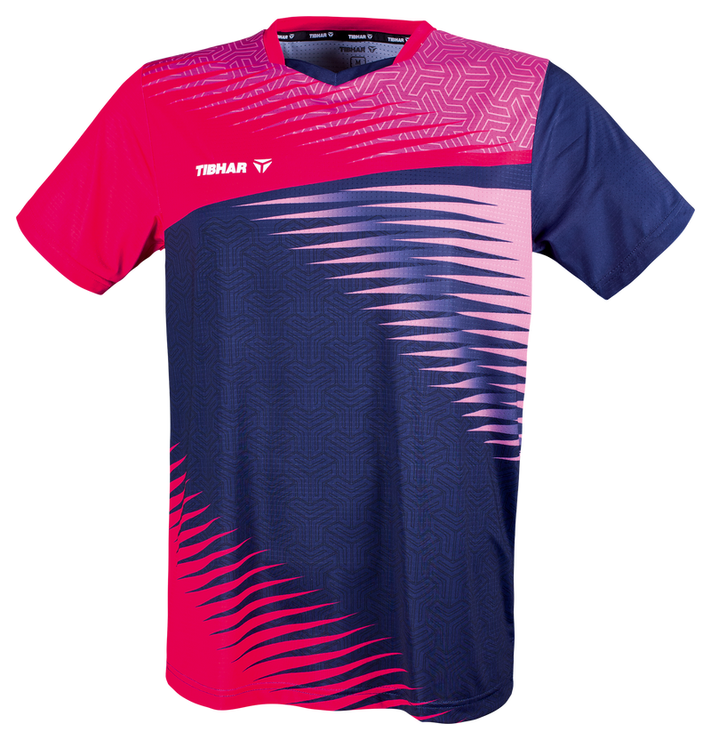 Tibhar Azur TT-Shirt in Pink/Dunkelblau – Tischtennis-Funktionsshirt, Vorderansicht.