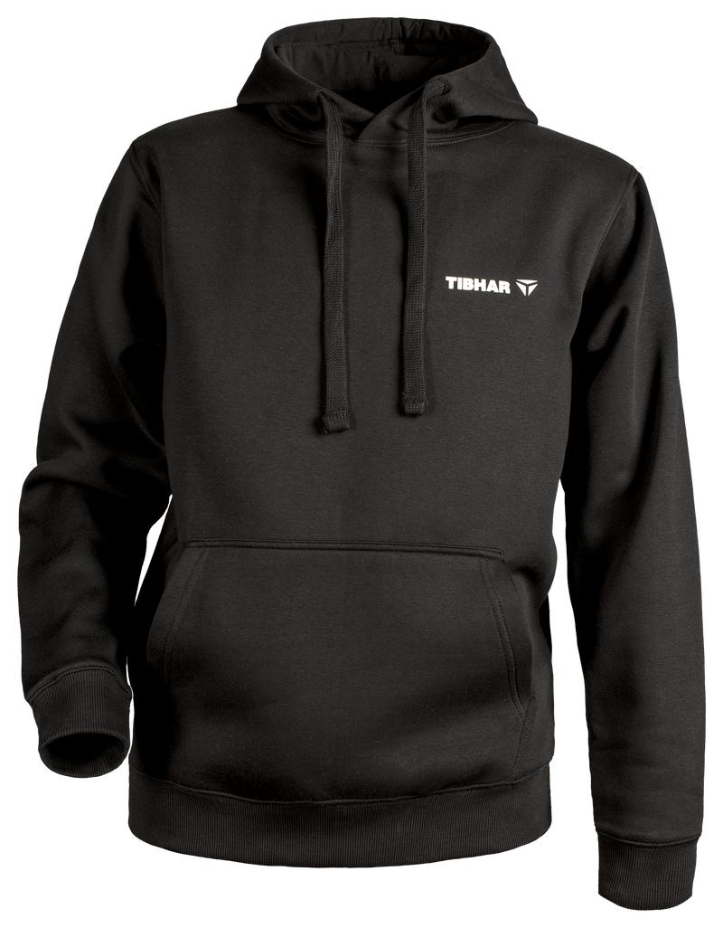 Tibhar Nero Hoodie in Schwarz aus 100% Baumwolle mit Kängurutasche – Vorderansicht.