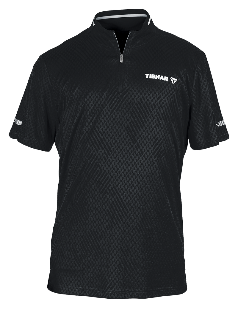 Tibhar Osmium Hemd in Schwarz – hochwertiges Tischtennis-Funktionshemd, Vorderansicht.