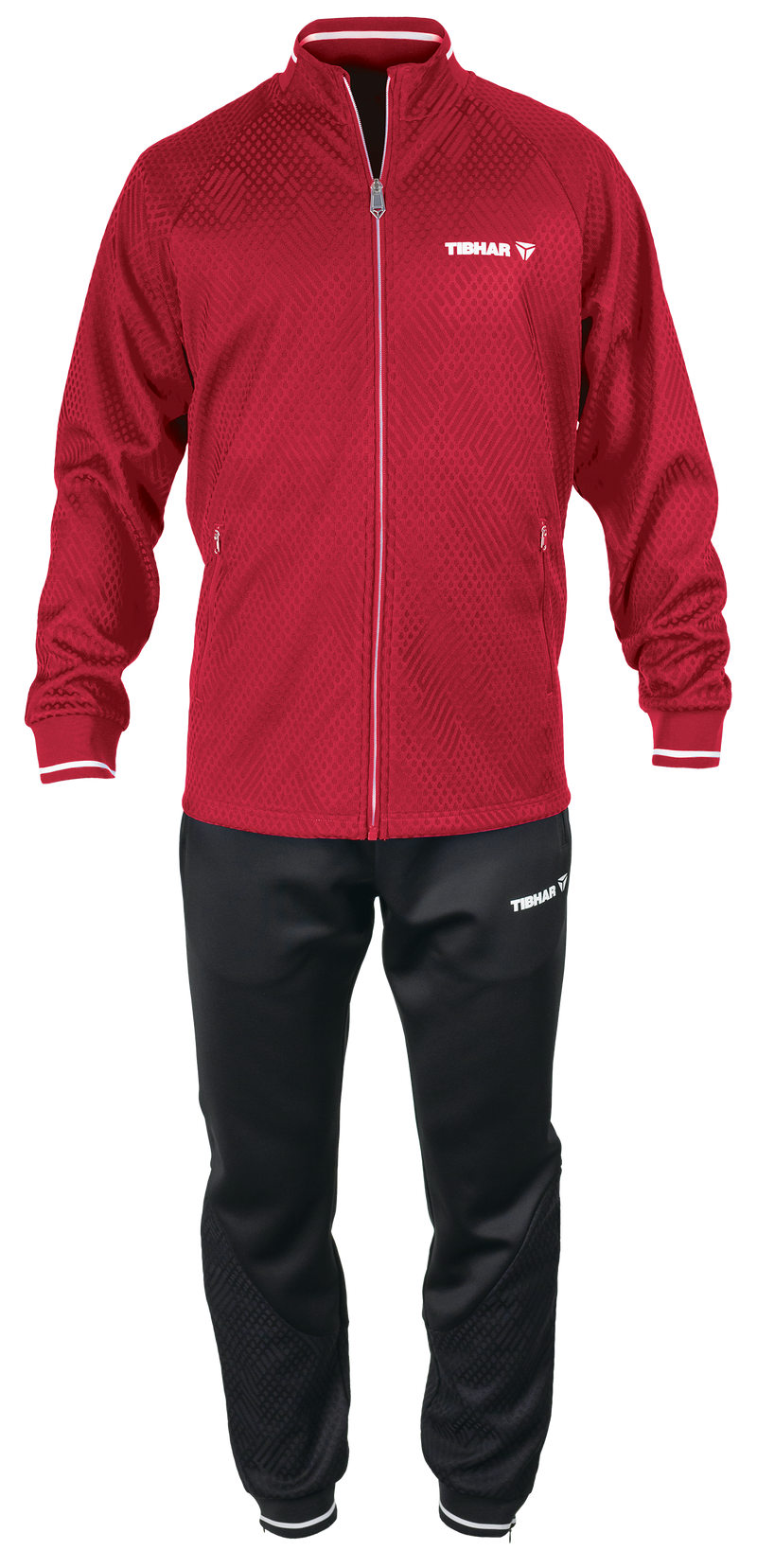 Tibhar Tracksuit Osmium in Rot – Set aus Jacke und Hose, Vorderansicht.