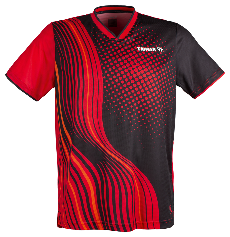 Tibhar L2 River Tischtennis-Shirt in Schwarz/Rot, Vorderansicht.