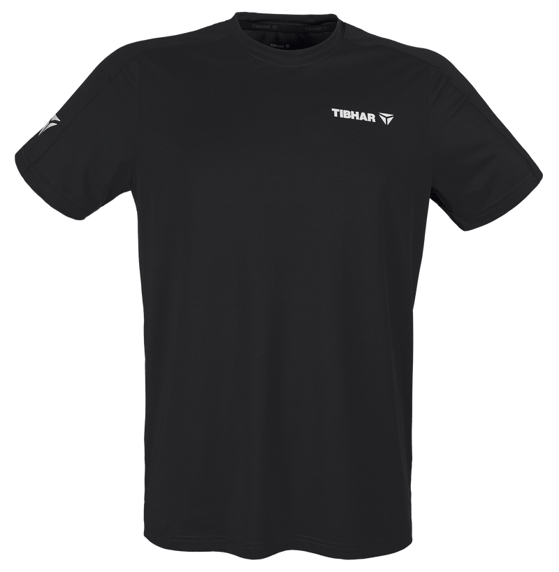 Tibhar Smash Pro T-Shirt in Schwarz – hochwertiges Tischtennis-Funktionsshirt, Vorderansicht.