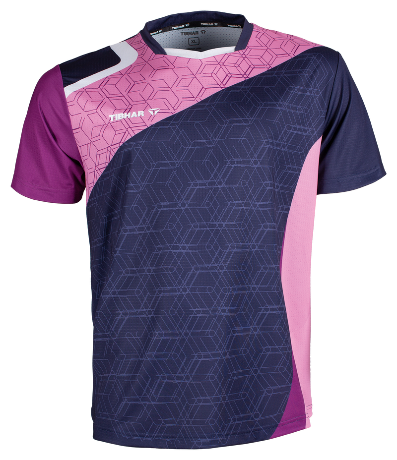 Tibhar Sol TT-Shirt in Marine/Pink – Tischtennis-Funktionsshirt, Vorderansicht.