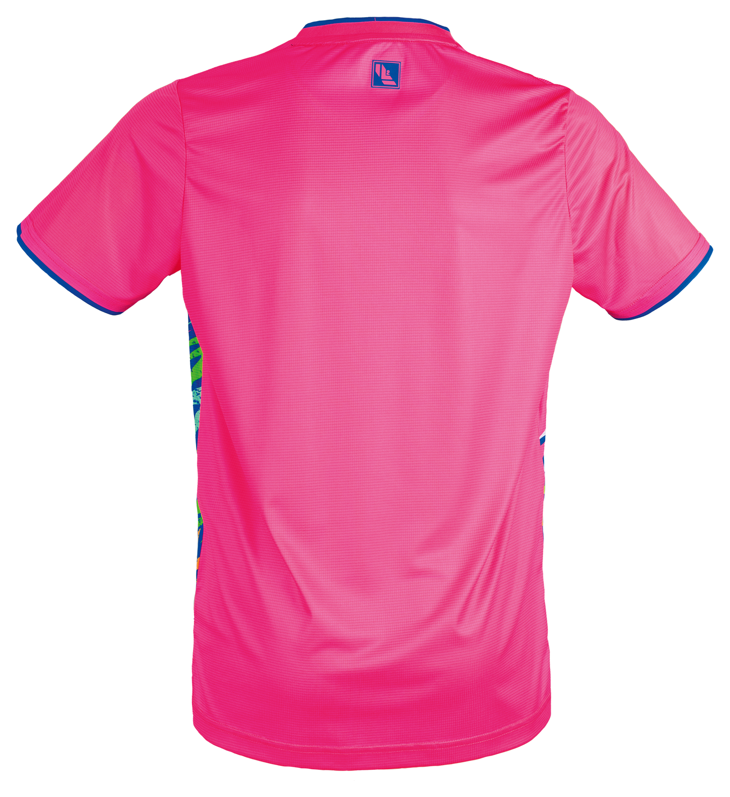 Tibhar L2 Underbrush Tischtennis-Shirt in Pink/Royalblau, Detailansicht.