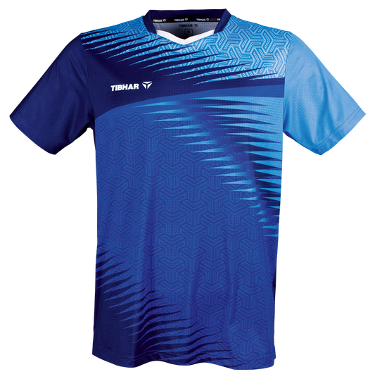 Tibhar Azur TT-Shirt in Blau/Marine – Tischtennis-Funktionsshirt, Vorderansicht.