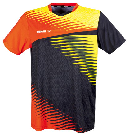 Tibhar Azur TT-Shirt in Orange/Schwarz – Tischtennis-Funktionsshirt, Vorderansicht.