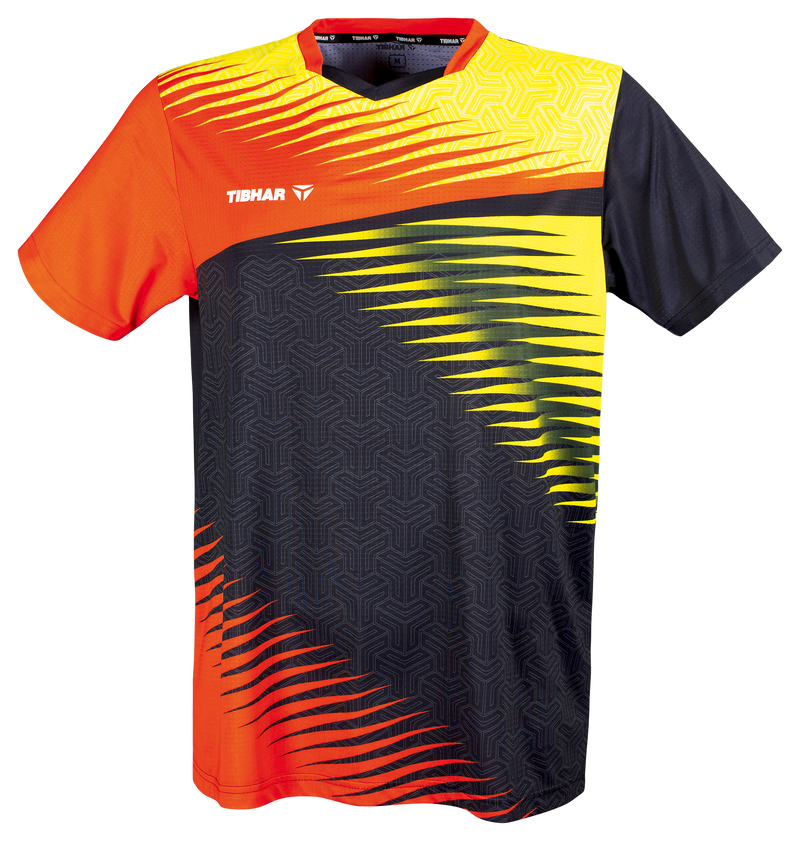 Tibhar Azur TT-Shirt in Orange/Schwarz – Tischtennis-Funktionsshirt, Vorderansicht.