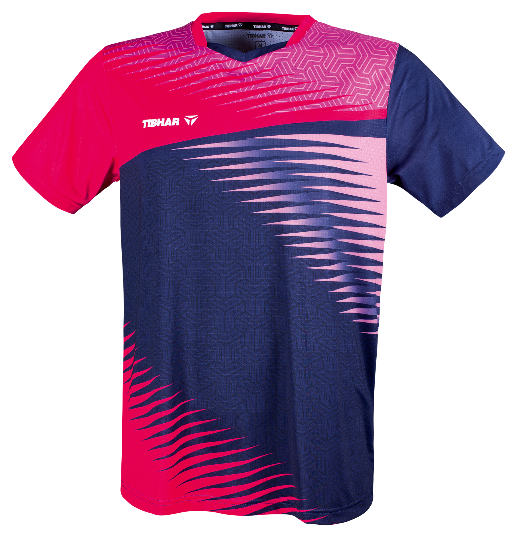 Tibhar Azur TT-Shirt in Pink/Dunkelblau – Tischtennis-Funktionsshirt, Vorderansicht.