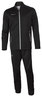 Tibhar Etna Trainingsanzug in Schwarz – Set aus Jacke und Hose aus weichem Funktionsmaterial, Vorderansicht.