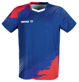Tibhar France TT-Shirt in Blau/Rot – atmungsaktives Tischtennis-Shirt im Frankreich-Design, Vorderansicht.