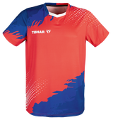 Tibhar France TT-Shirt in Rot/Blau – atmungsaktives Tischtennis-Shirt im Frankreich-Design, Vorderansicht.