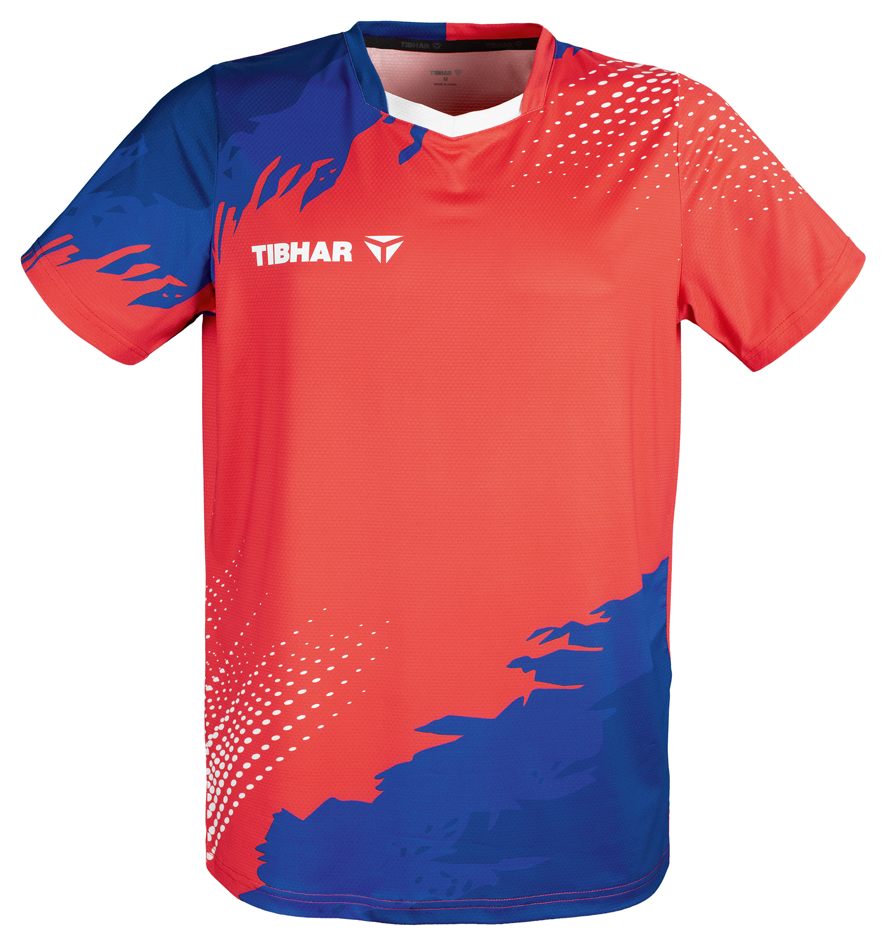 Tibhar France TT-Shirt in Rot/Blau – atmungsaktives Tischtennis-Shirt im Frankreich-Design, Vorderansicht.