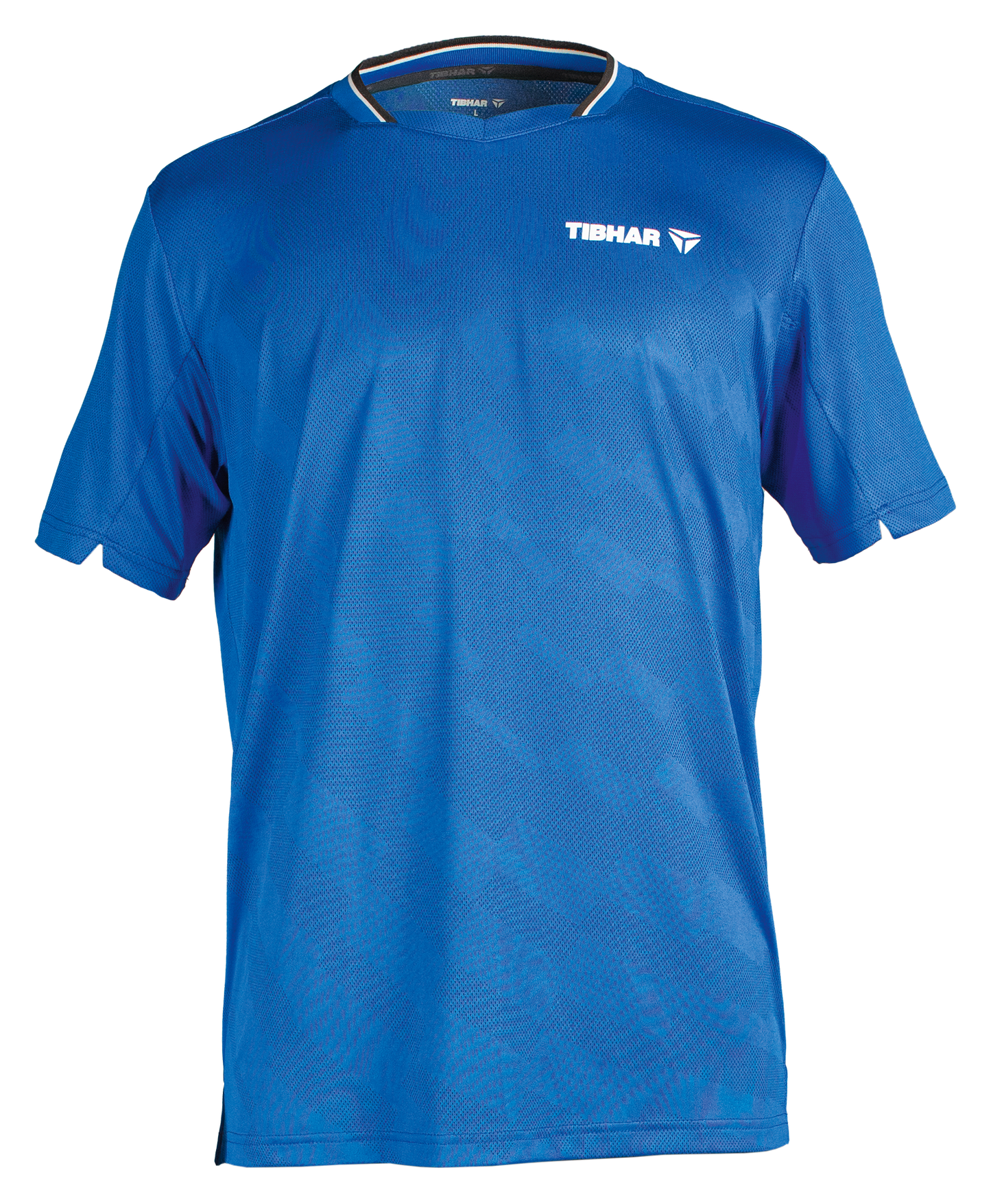 Tibhar Jura Hemd in Blau – leichtes Tischtennis-Funktionshemd mit V-Ausschnitt und Schweißband.