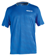 Tibhar Jura Hemd in Blau – leichtes Tischtennis-Funktionshemd mit V-Ausschnitt und Schweißband.