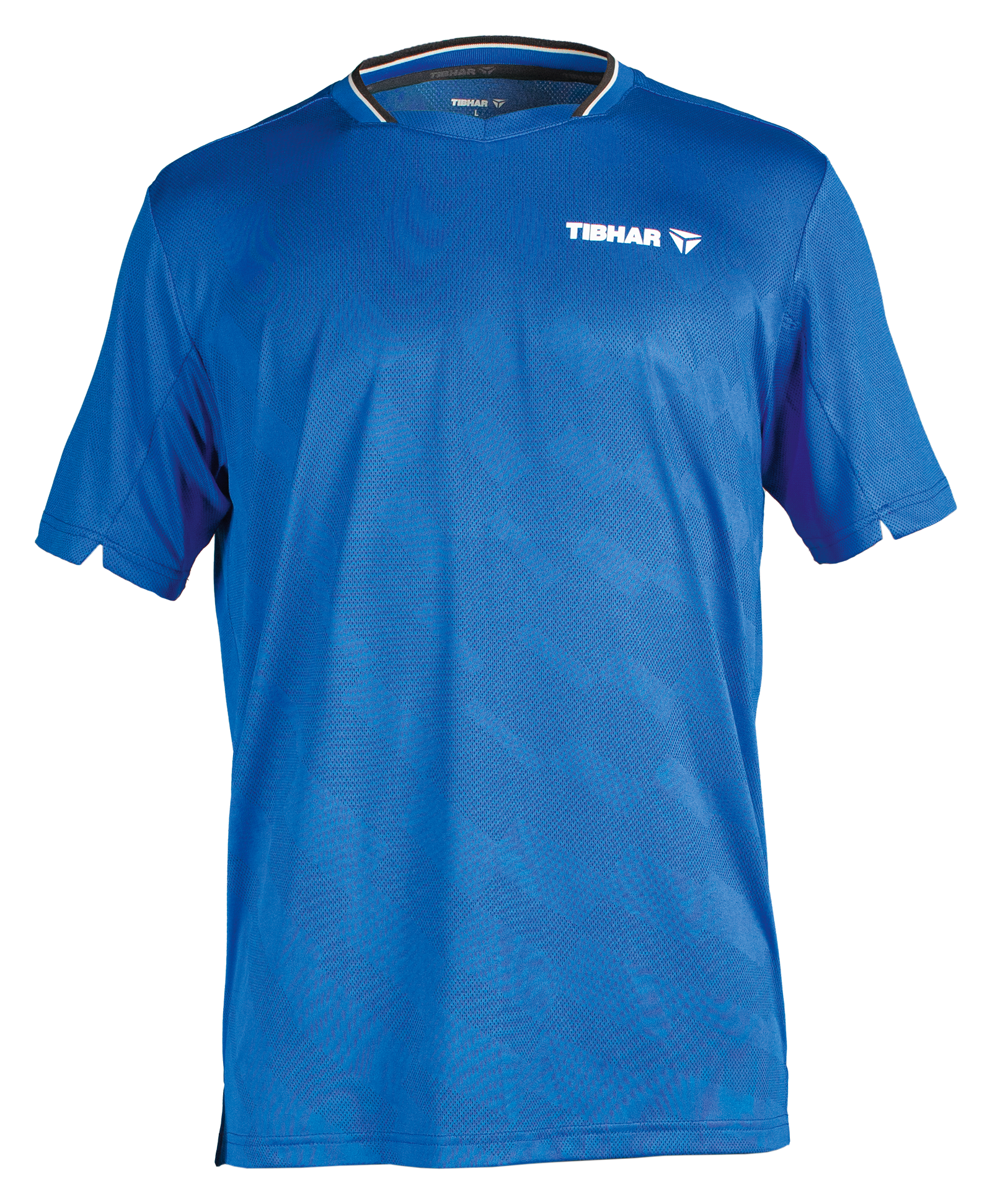 Tibhar Jura Hemd in Blau – leichtes Tischtennis-Funktionshemd mit V-Ausschnitt und Schweißband.