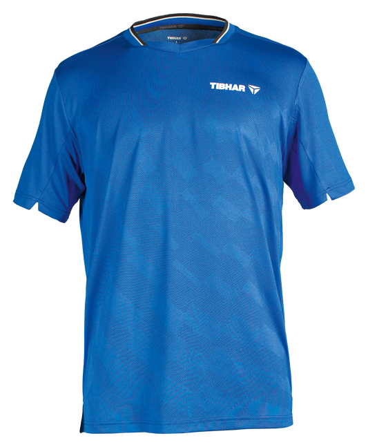 Tibhar Jura Hemd in Blau – leichtes Tischtennis-Funktionshemd mit V-Ausschnitt und Schweißband.