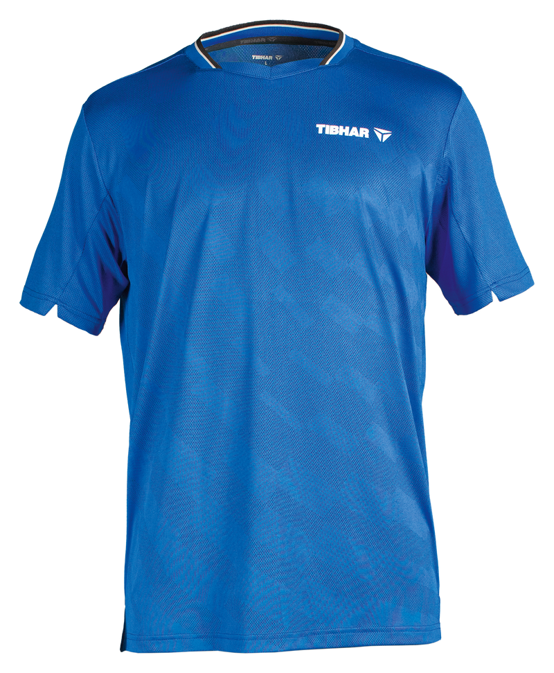 Tibhar Jura Hemd in Blau – leichtes Tischtennis-Funktionshemd mit V-Ausschnitt und Schweißband.