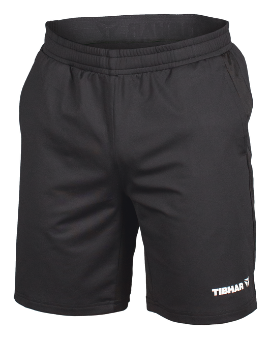 Tibhar Jura Shorts in Schwarz – leichte, flexible Tischtennis-Shorts mit elastischem Bund und Ziehkordel.