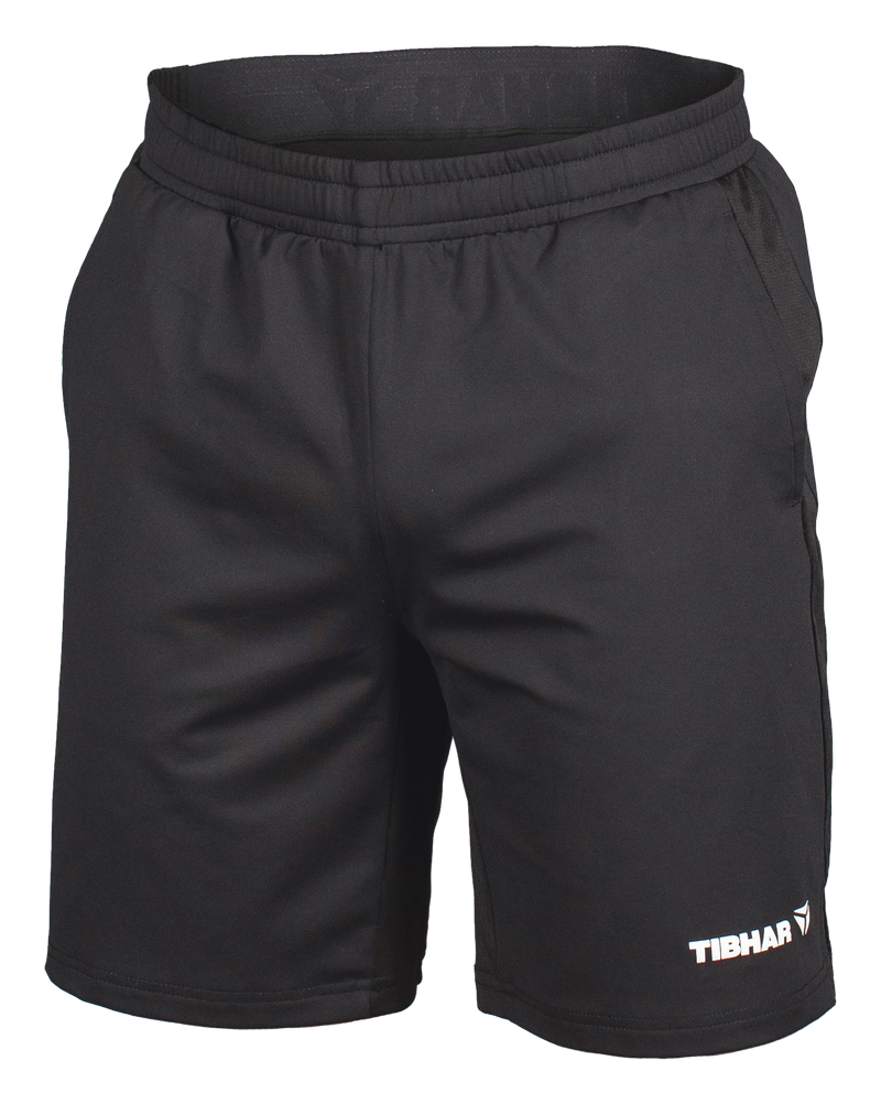 Tibhar Jura Shorts in Schwarz – leichte, flexible Tischtennis-Shorts mit elastischem Bund und Ziehkordel.
