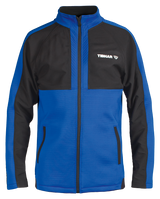 Tibhar Jura Trainingsjacke in Blau/Schwarz, 100% Polyester, sportlicher Schnitt mit Stehkragen für Tischtennis.