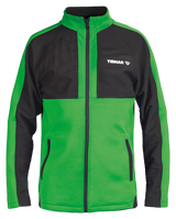 Tibhar Jura Trainingsjacke in Grün/Schwarz, 100% Polyester, mit Stehkragen, Schweißabsorptionsband und Reißverschlusstaschen.