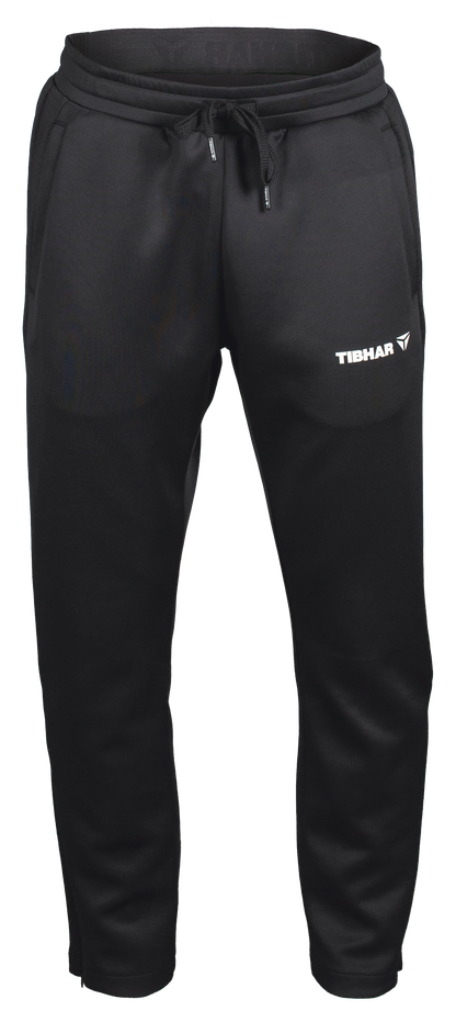 Tibhar Jura Trainingshose in Schwarz, 95% Polyester mit elastischem Bund, Ziehkordel und Reißverschluss am Beinabschluss.