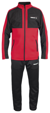 Tibhar Jura Trainingsanzug in Rot/Schwarz – Set aus Jacke und Hose, weiches Funktionsmaterial für Training und Wettkampf.