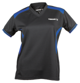 Tibhar Kosmos Lady Hemd in Schwarz/Blau – tailliertes Damen-Tischtennishemd, Vorderansicht.