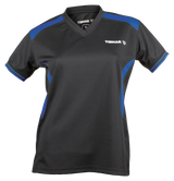 Tibhar Kosmos Lady Hemd in Schwarz/Blau – tailliertes Damen-Tischtennishemd, Vorderansicht.