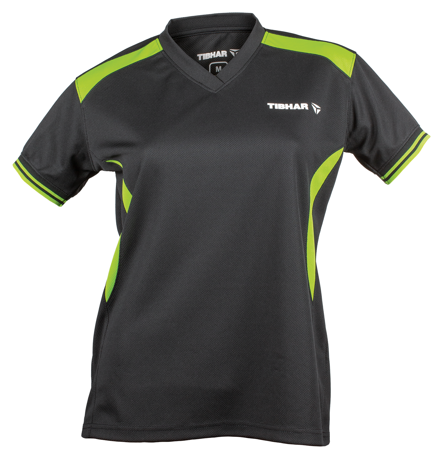Tibhar Kosmos Lady Hemd in Schwarz/Grün – tailliertes Damen-Tischtennishemd, Vorderansicht.