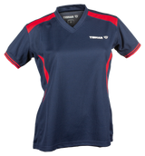 Tibhar Kosmos Lady Hemd in Marine/Rot – tailliertes Damen-Tischtennishemd, Vorderansicht.