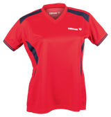 Tibhar Kosmos Lady Hemd in Rot/Marine – tailliertes Damen-Tischtennishemd, Vorderansicht.