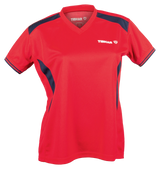 Tibhar Kosmos Lady Hemd in Rot/Marine – tailliertes Damen-Tischtennishemd, Vorderansicht.