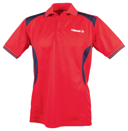 Tibhar Kosmos Hemd Polyester in Rot/Marine – atmungsaktives Tischtennishemd, Vorderansicht.