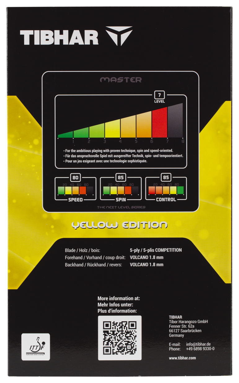 Tibhar Master Yellow Edition – Verpackung Rückseite.
