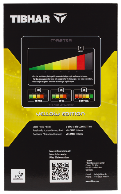Tibhar Master Yellow Edition – Verpackung Rückseite.