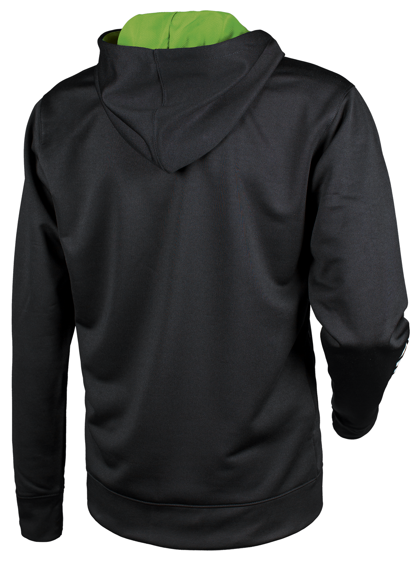 Tibhar Mundo Hoodie in Schwarz/Grün – Rückansicht.