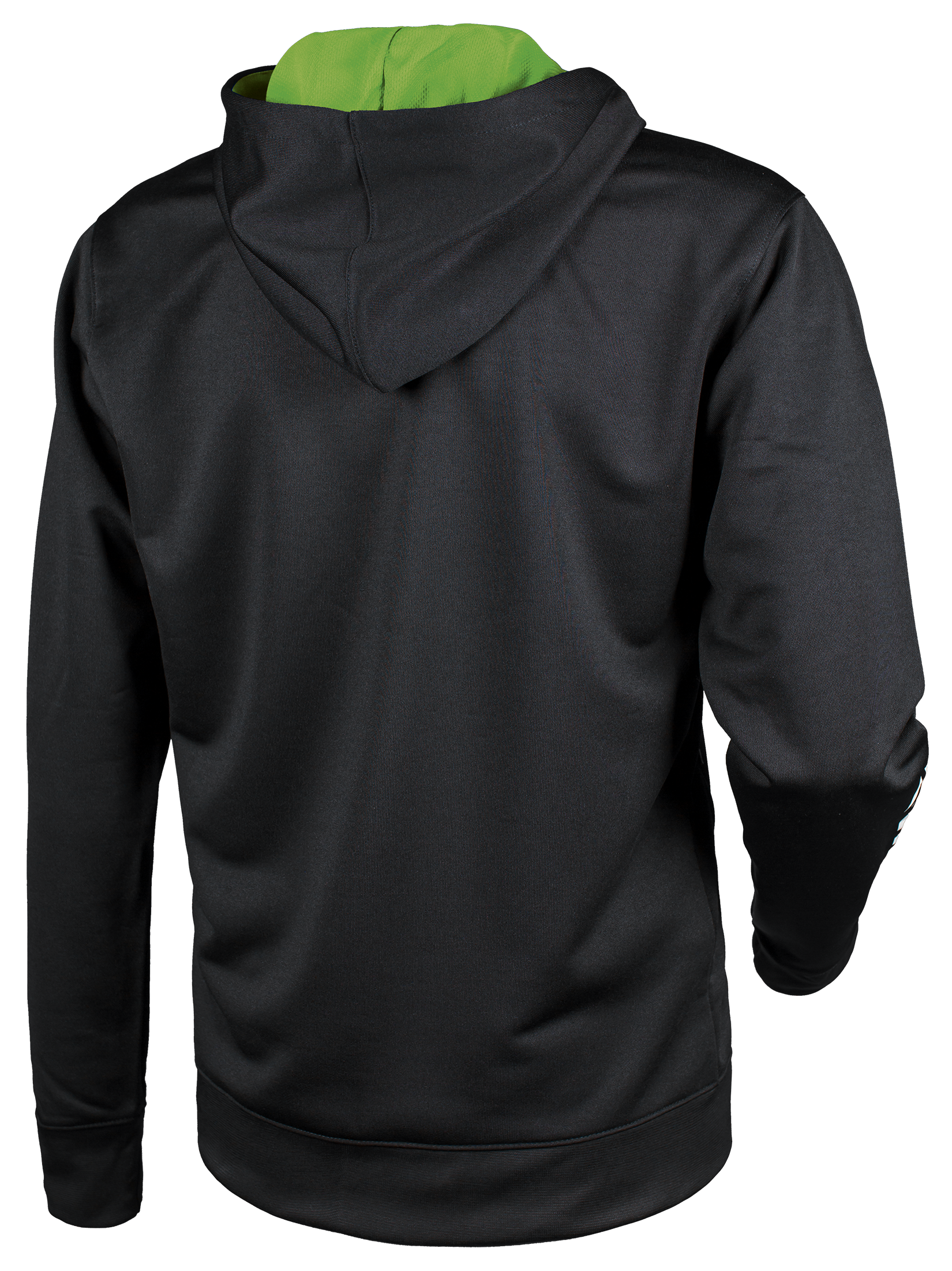Tibhar Mundo Hoodie in Schwarz/Grün – Rückansicht.