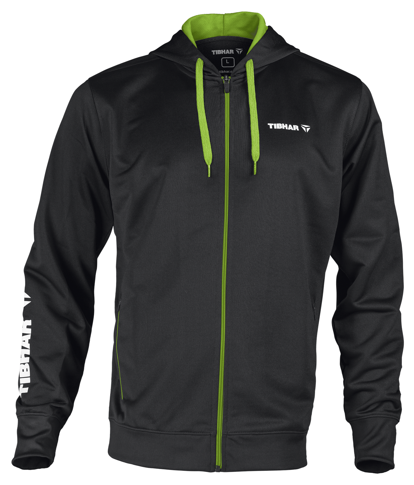 Tibhar Mundo Hoodie in Schwarz/Grün – bequemer Kapuzenpullover, Vorderansicht.