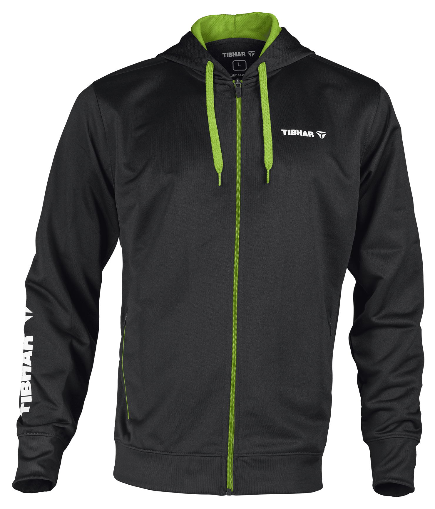 Tibhar Mundo Hoodie in Schwarz/Grün – bequemer Kapuzenpullover, Vorderansicht.