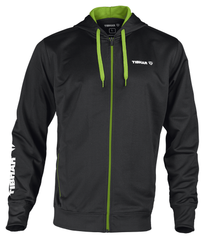 Tibhar Mundo Hoodie in Schwarz/Grün – bequemer Kapuzenpullover, Vorderansicht.