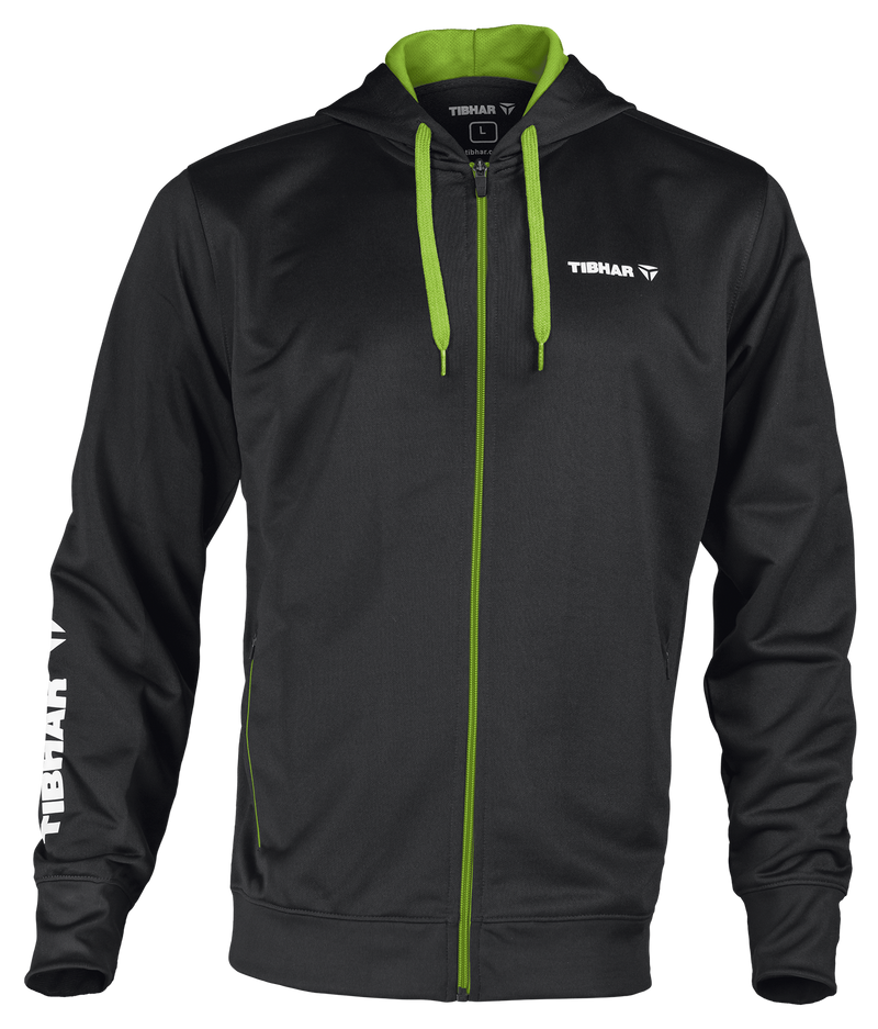Tibhar Mundo Hoodie in Schwarz/Grün – bequemer Kapuzenpullover, Vorderansicht.