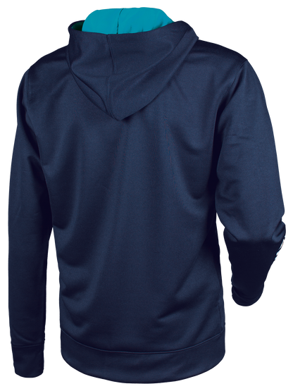 Tibhar Mundo Hoodie in Marine/Petrol – Rückansicht.