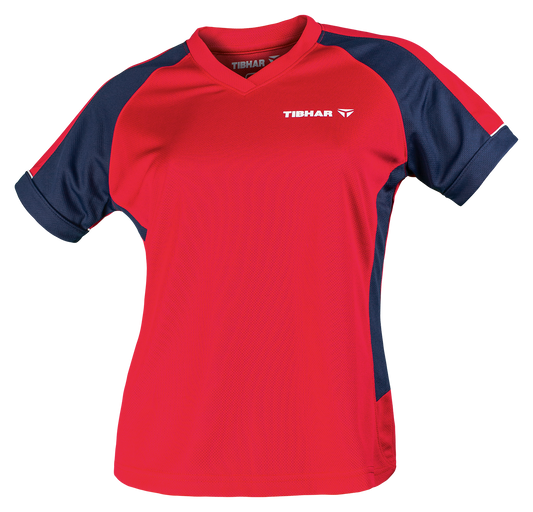 Tibhar Mundo Lady Hemd in Rot/Marine – tailliertes Damen-Tischtennishemd.