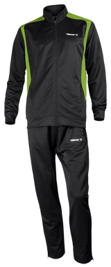 Tibhar Tracksuit Mundo in Schwarz/Grün – Set aus Jacke und Hose, Vorderansicht.