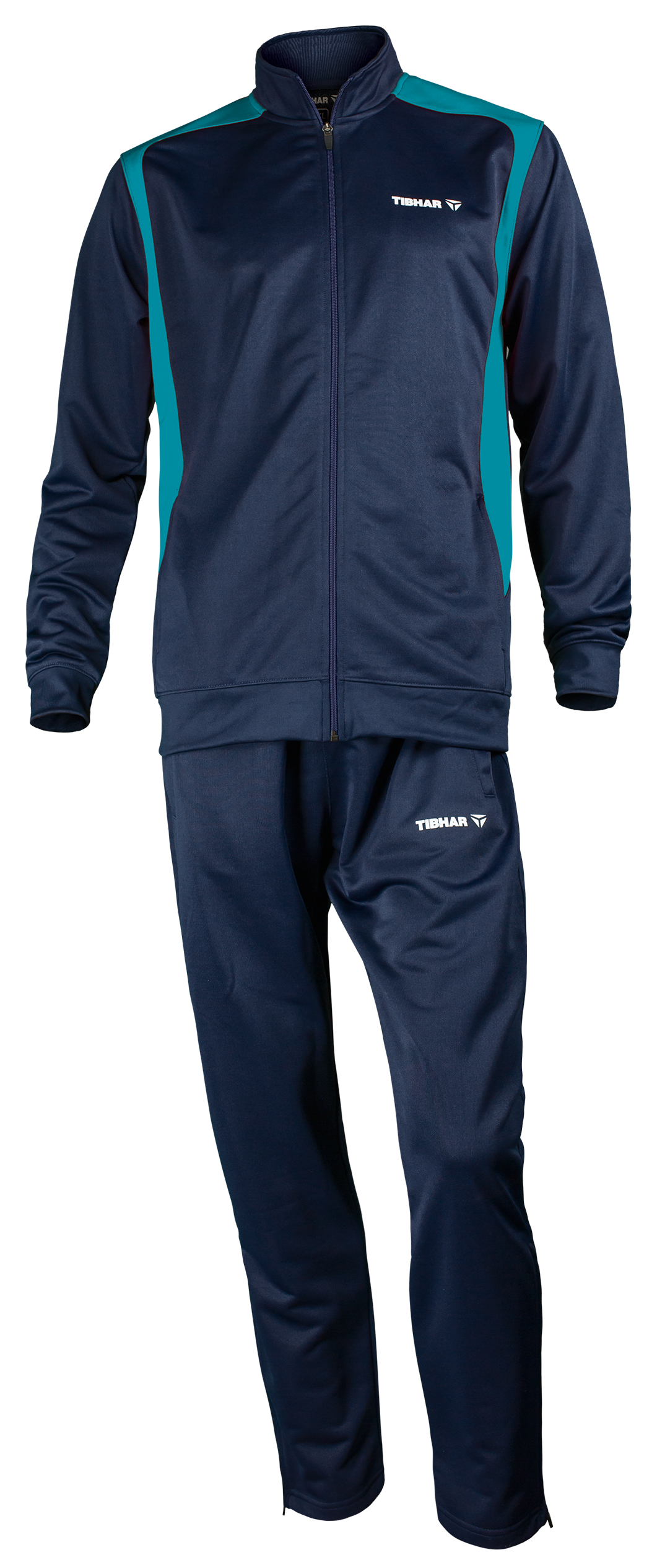 Tibhar Tracksuit Mundo in Marine/Petrol – Set aus Jacke und Hose, Vorderansicht.