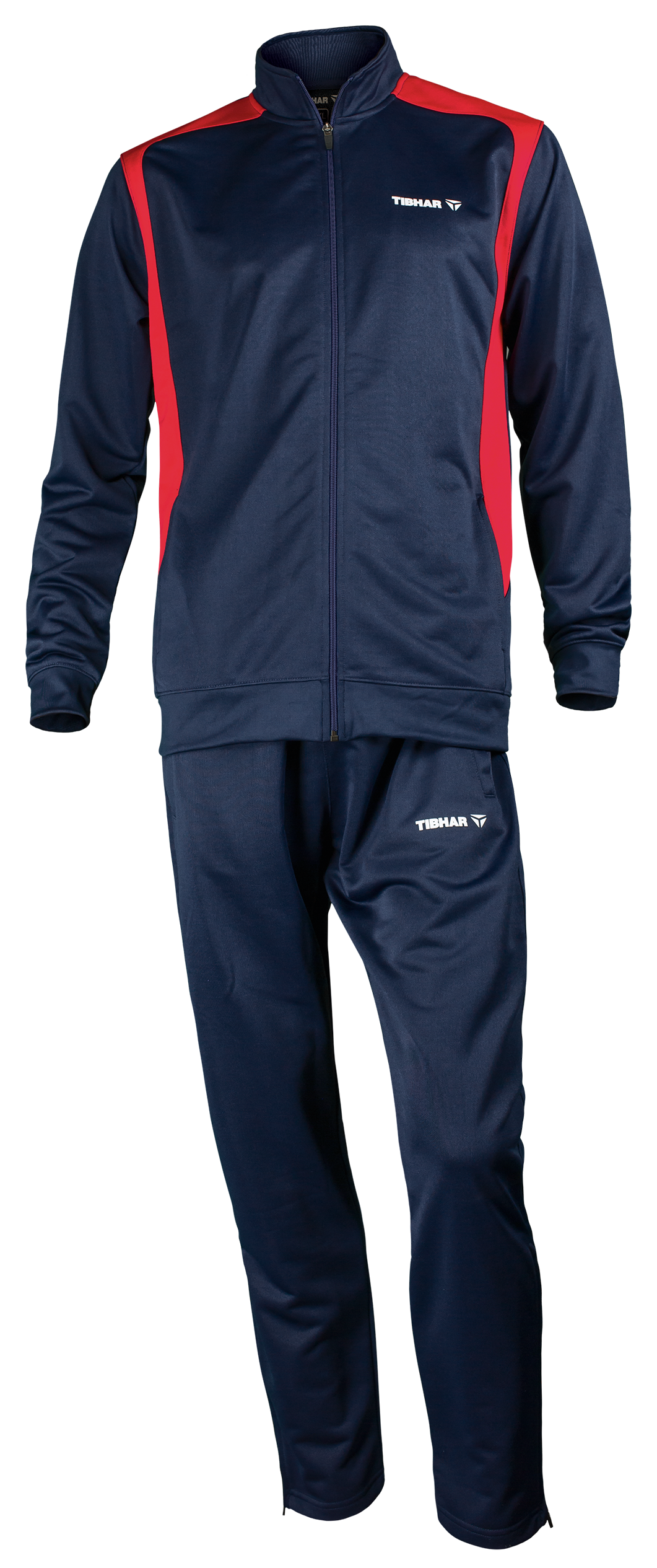 Tibhar Tracksuit Mundo in Marine/Rot – Set aus Jacke und Hose, Vorderansicht.