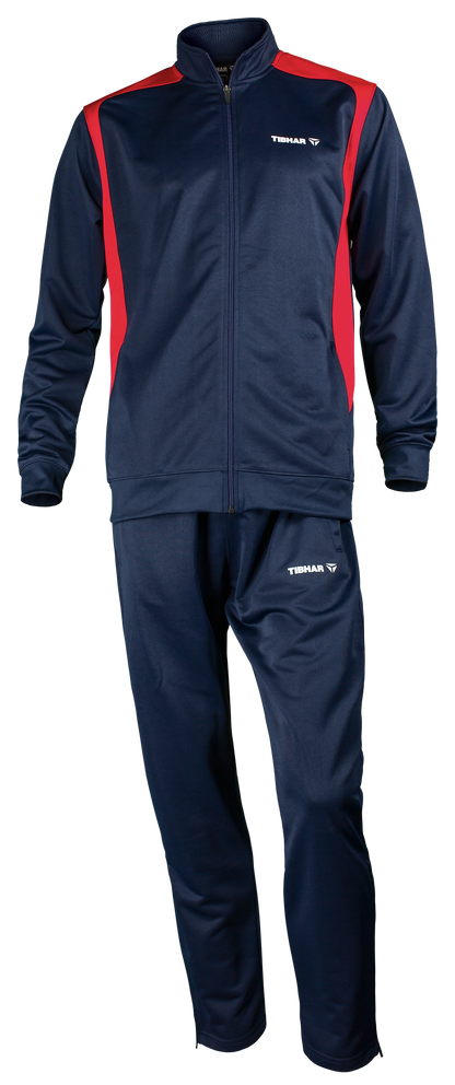 Tibhar Tracksuit Mundo in Marine/Rot – Set aus Jacke und Hose, Vorderansicht.
