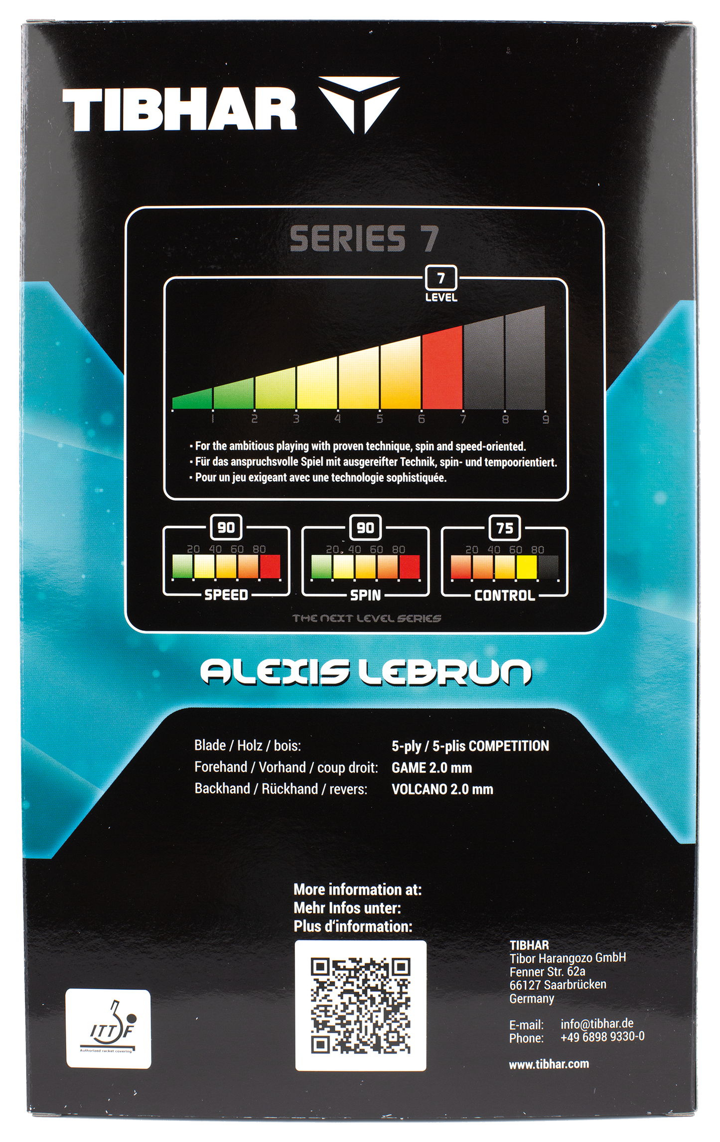 Tibhar Master Alexis Lebrun – Verpackung Rückseite.