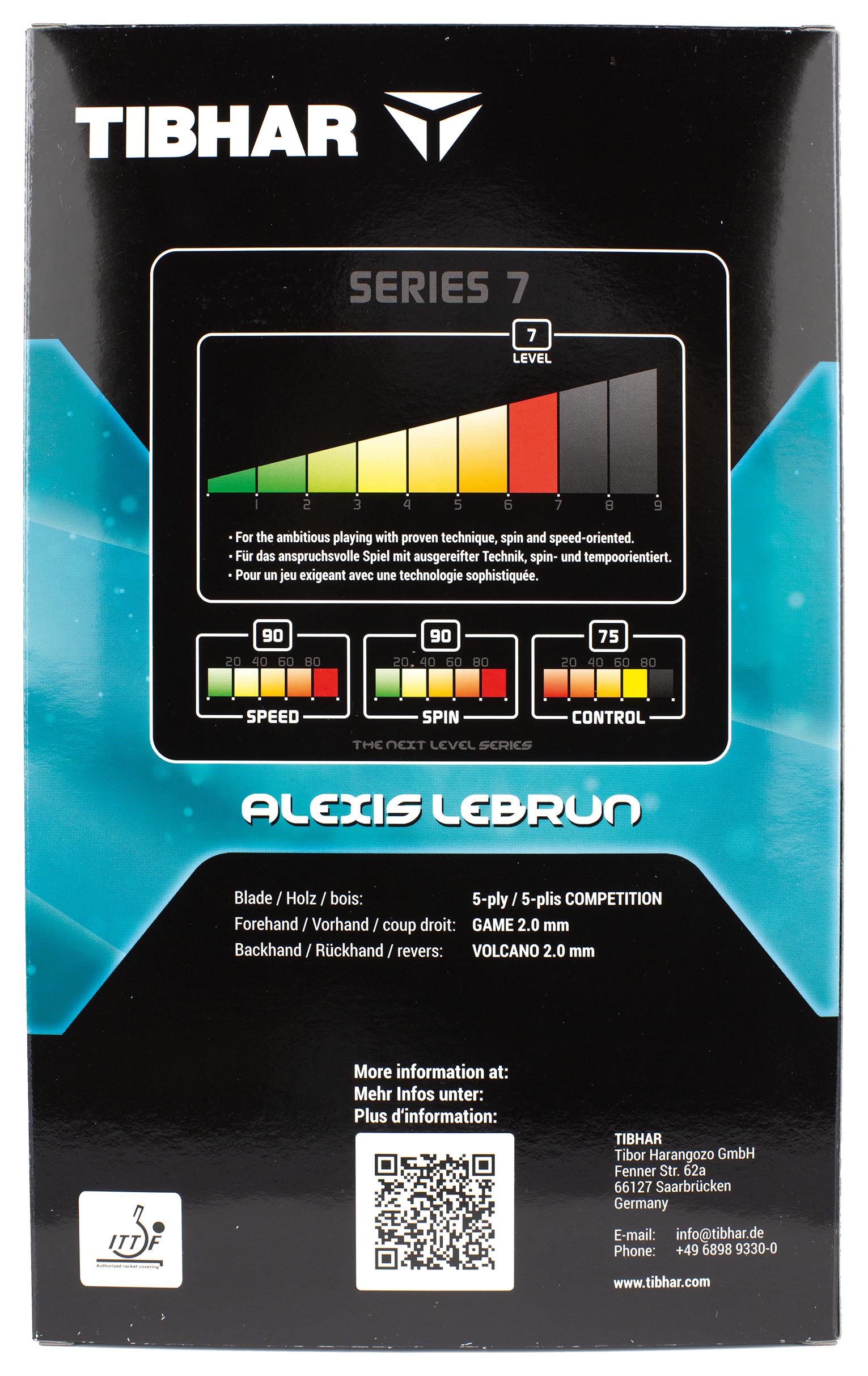 Tibhar Master Alexis Lebrun – Verpackung Rückseite.